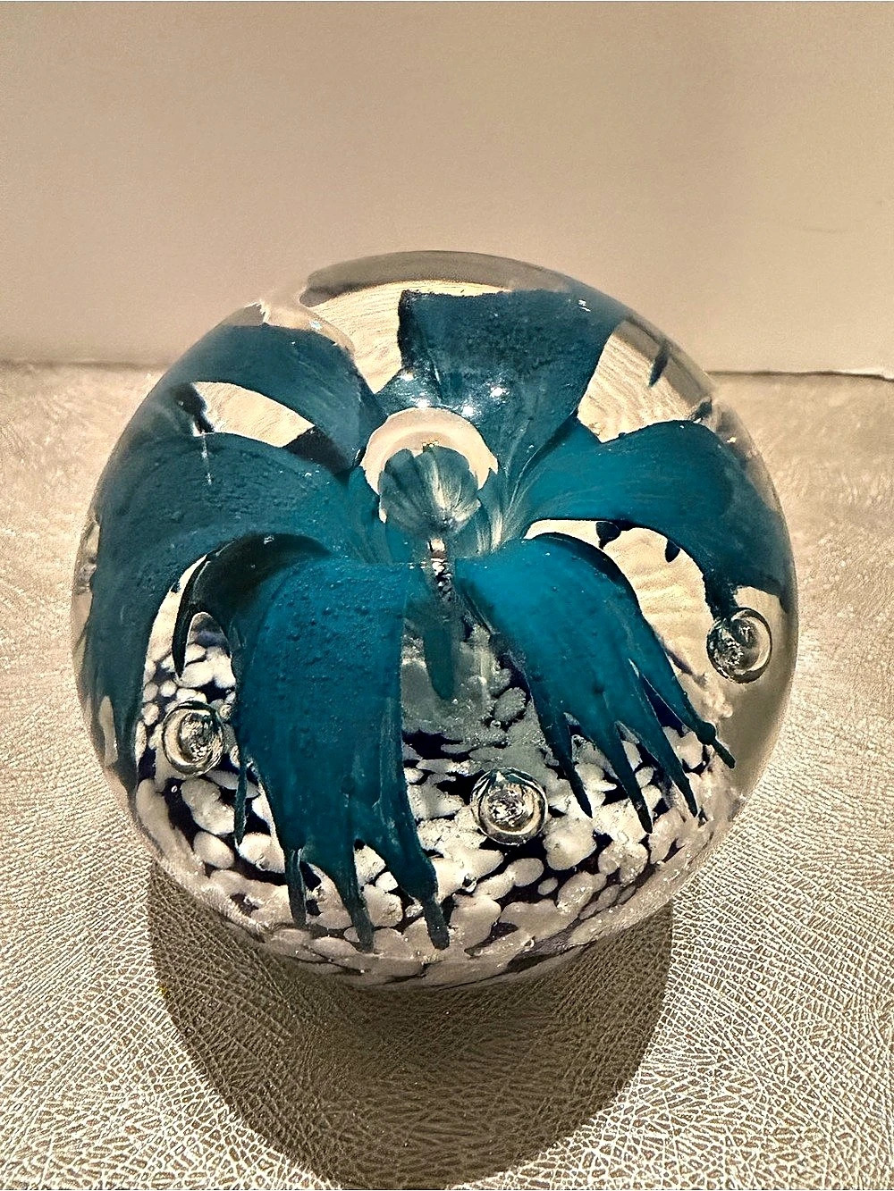 Vtg. Art Glass exploding Design Handmade Decor Sphere Paperweight. 4”x 3.5”